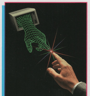 A digital hand reaching toward a human hand
